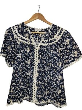 Entro Midnight Botanica Top with Lace Trim - S